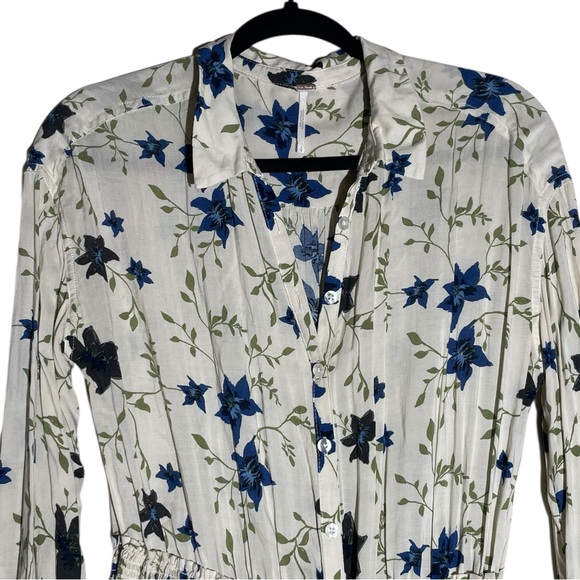 Free People Lighten Up Button Down Mini Shirt Dress Tea Combo Floral Sz S Boho - Picture 7 of 16